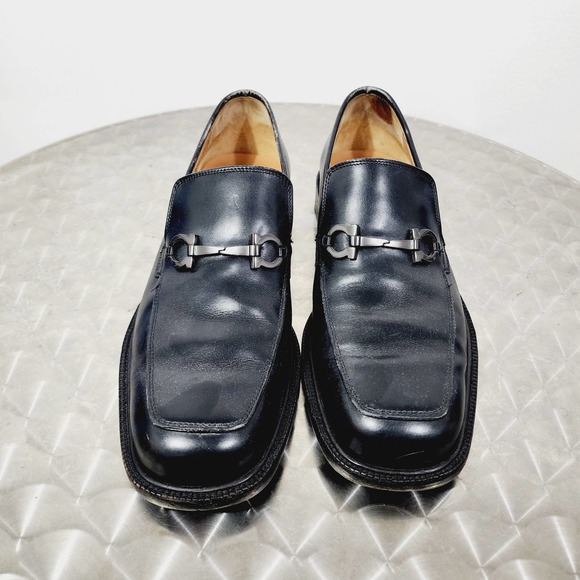Vintage Salvatore Ferragamo Black Leather Slip on Moccasin Gancini Horsebit 8.5D - Picture 3 of 13